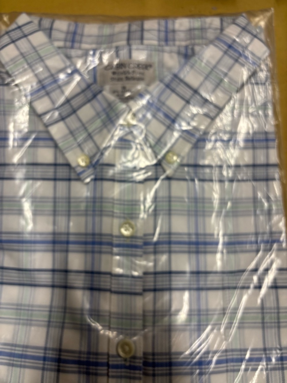 Cabin Creek White Button-Down Shirt with Blue & Green Plaid